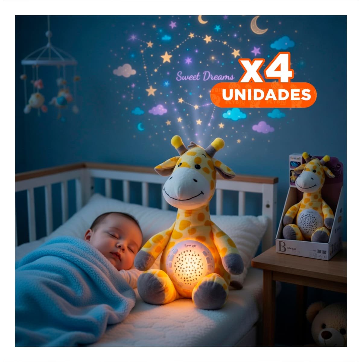 PACK4 PELUCHE EN COLOR AMARILLO CON PROYECTOR INTEGRADO Y SONIDO EN FORMA DE JIRAFA - 1