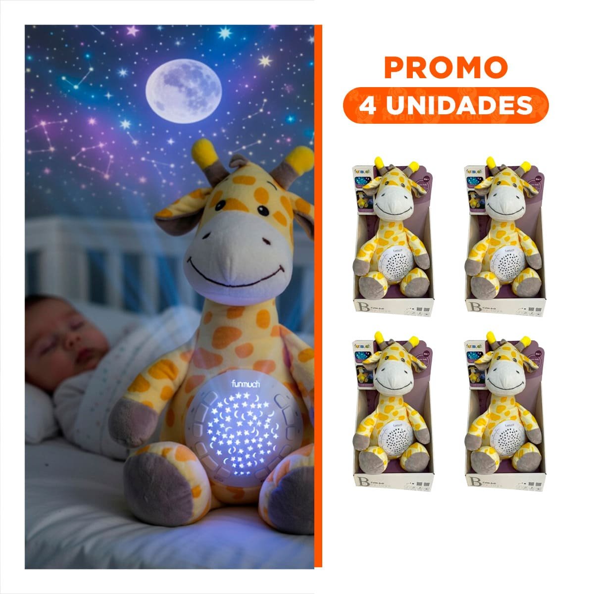 PACK4 FIGURA DE EN FORMA DE JIRAFA CON PROYECTOR NOCTURNO EN COLOR AMARILLO Y+REGALO STICKER - 1