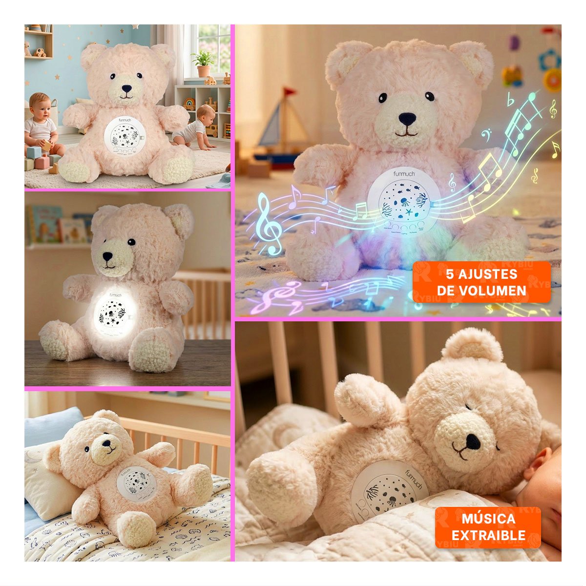 PACK4 FIGURA DE EN FORMA DE OSO CON PROYECTOR NOCTURNO EN COLOR BEIGE Y+REGALO STICKER - 2