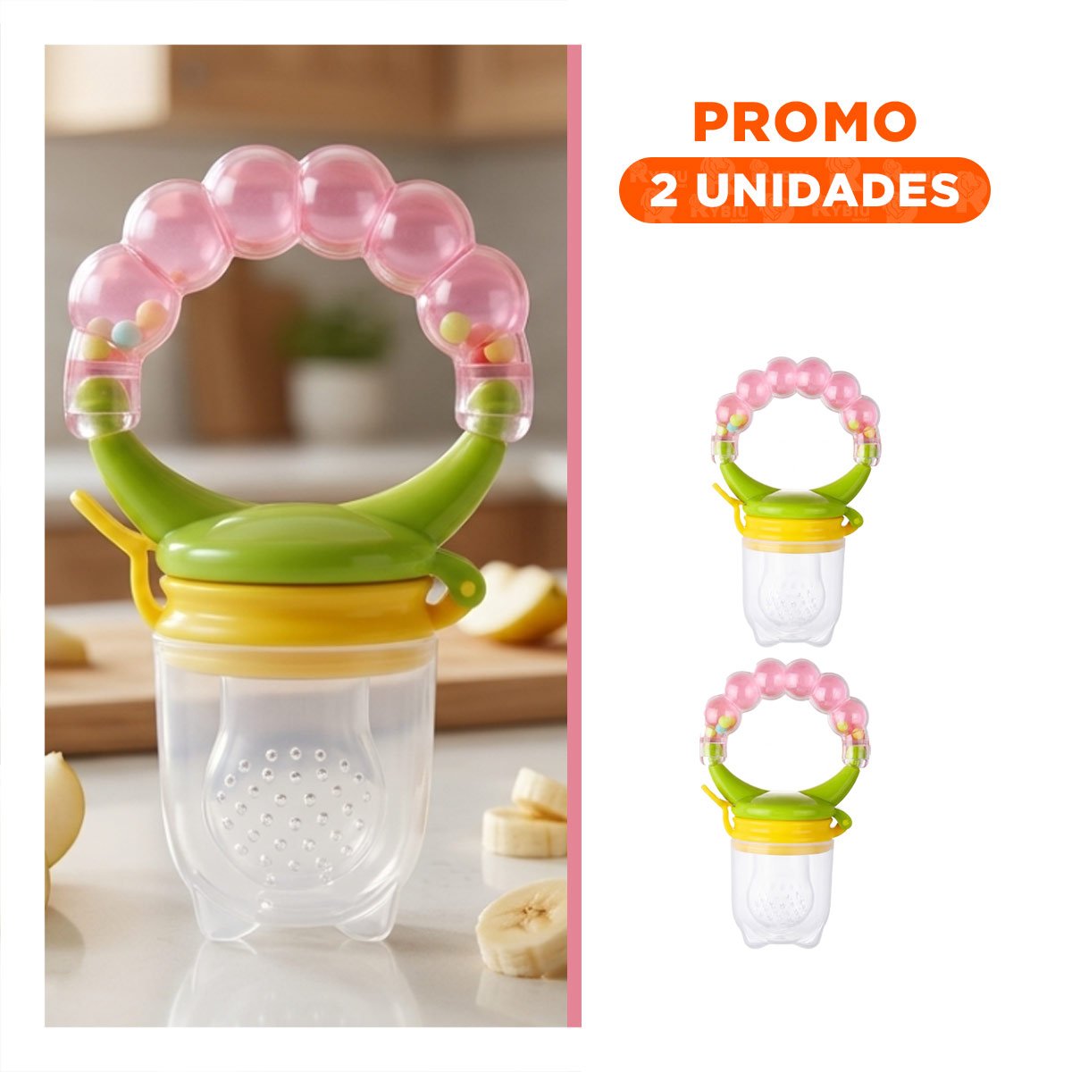 PACK2 CHUPON EN COLOR ROSADO CON BOLITAS DE SILICONA EN FORMATO ALIMENTADOR PRACTICO - 1