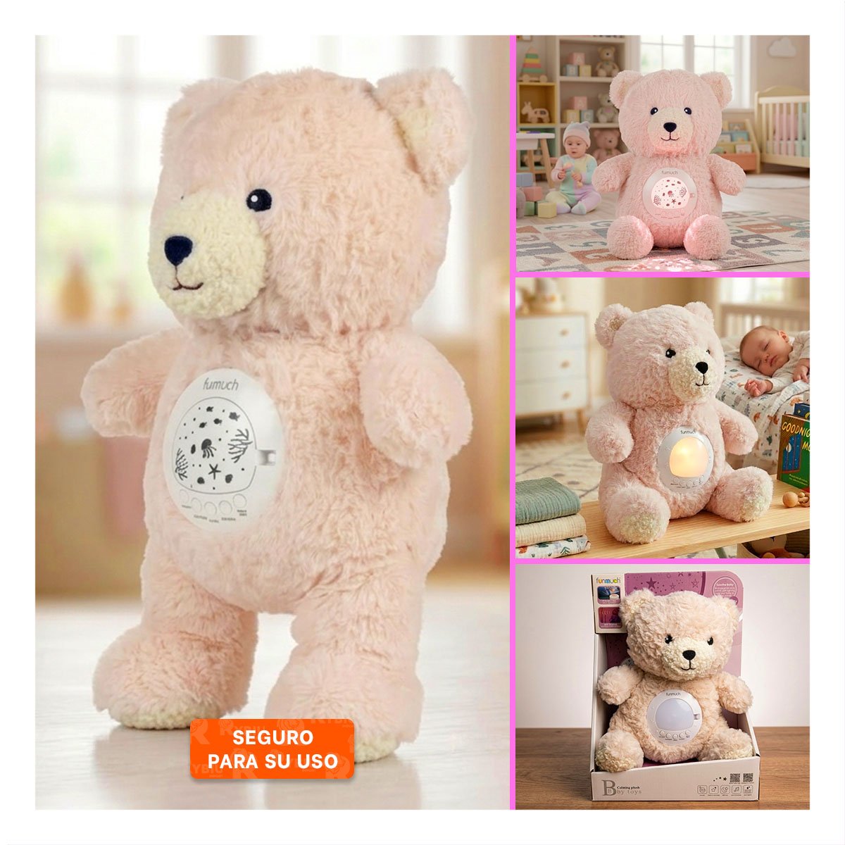PACK2 FIGURA SUAVE EN FORMA DE OSO EN COLOR BEIGE CON PROYECTOR Y+PAPEL REGALO - 3