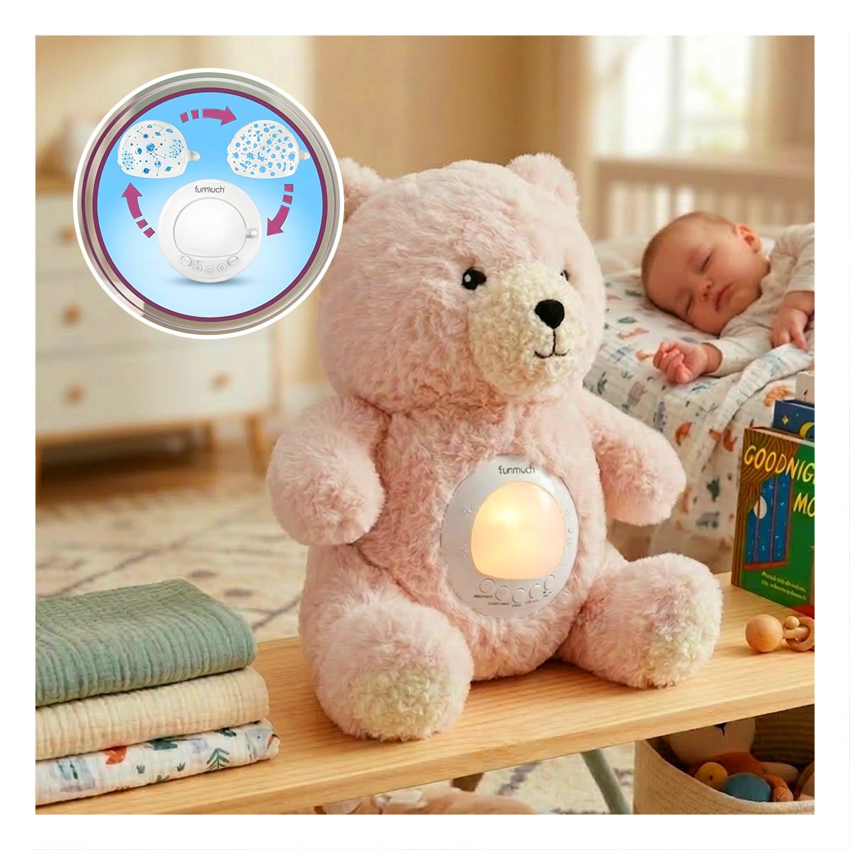PACK2 FIGURA SUAVE EN FORMA DE OSO EN COLOR BEIGE CON PROYECTOR Y+PAPEL REGALO - 5