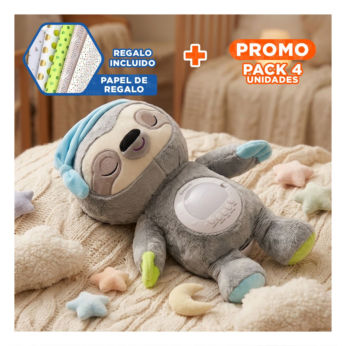 PACK4 FIGURA EN FORMA DE OSO PEREZOSO EN COLOR PLOMO CON SISTEMA PROYECTOR Y+PAPEL REGALO - 1