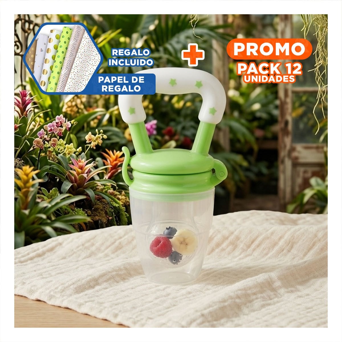 PACK12 BOQUILLA DE SILICONA EN COLOR VERDE CON DETALLES DE ESTRELLITAS SUAVES Y+PAPEL REGALO - 1