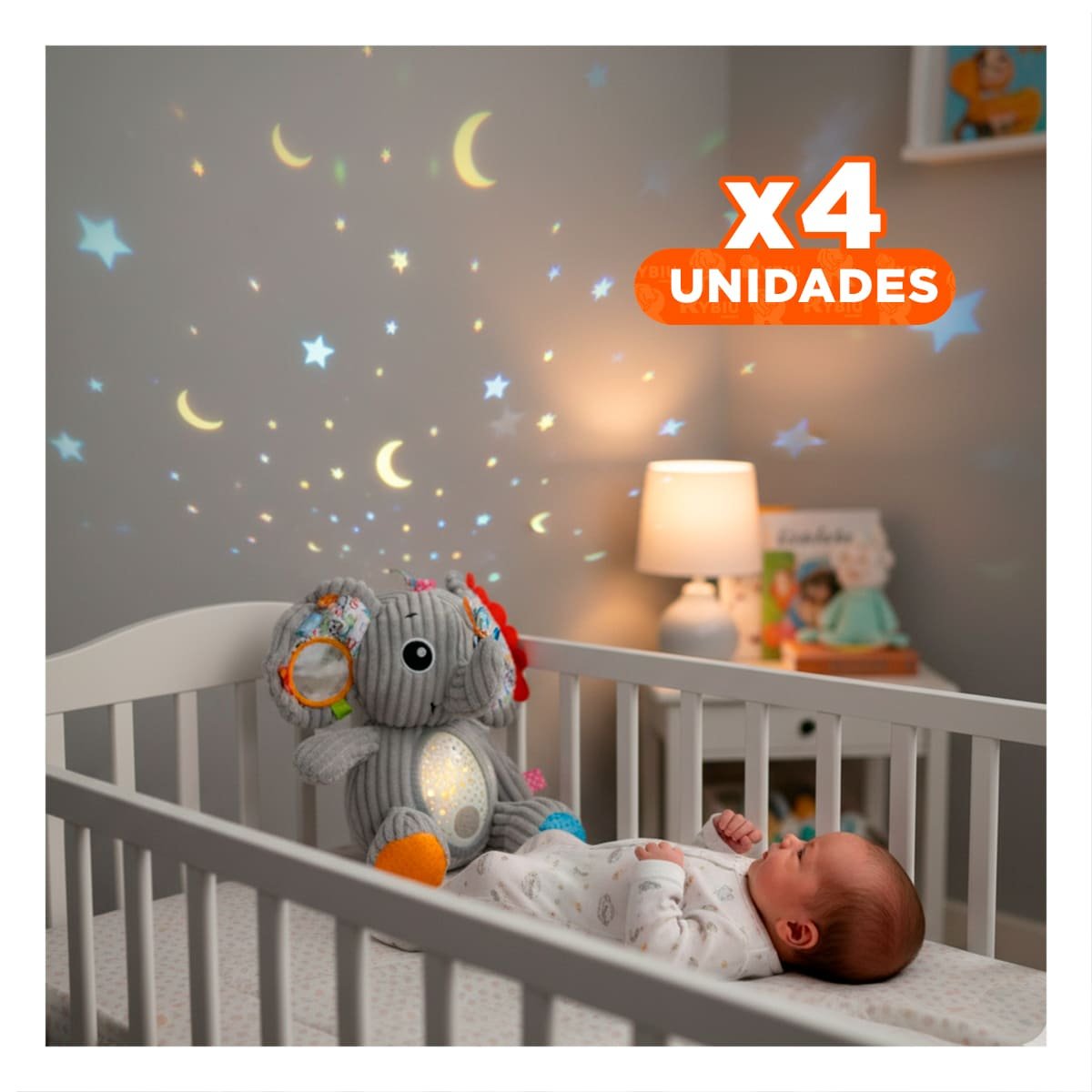 PACK4 PELUCHE EN COLOR PLOMO CON PROYECTOR INTEGRADO Y SONIDO EN FORMA DE ELEFANTE - 1