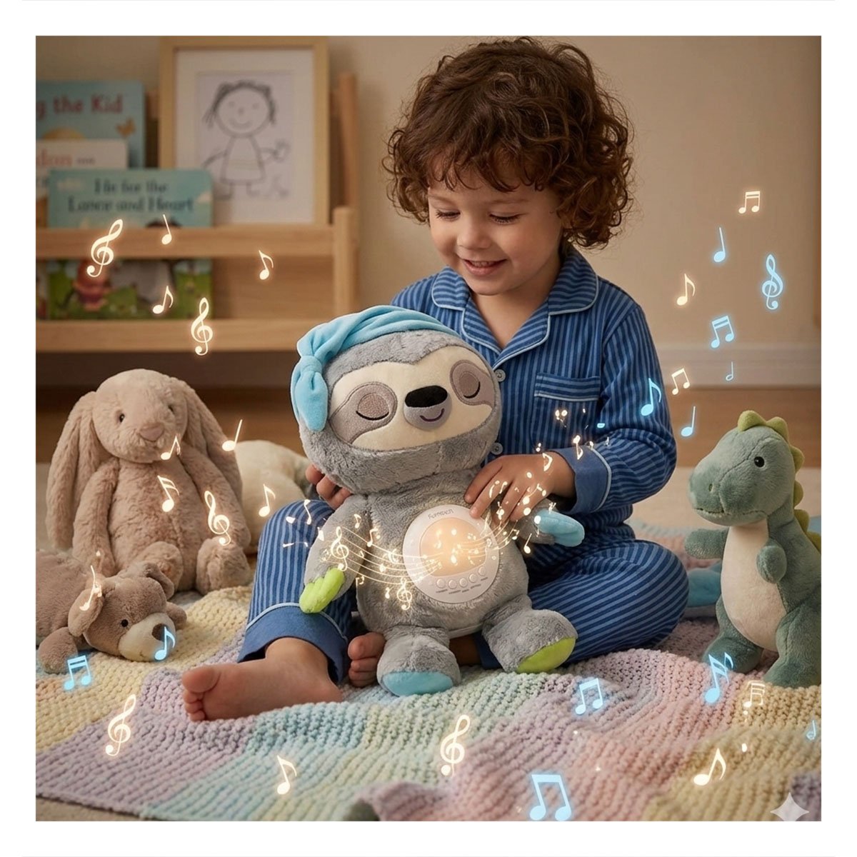 PACK2 PELUCHE DE OSO PEREZOSO PLOMO CON PROYECCION DE LUZ Y SONIDO CALMANTE Y+REGALO STICKER - 3