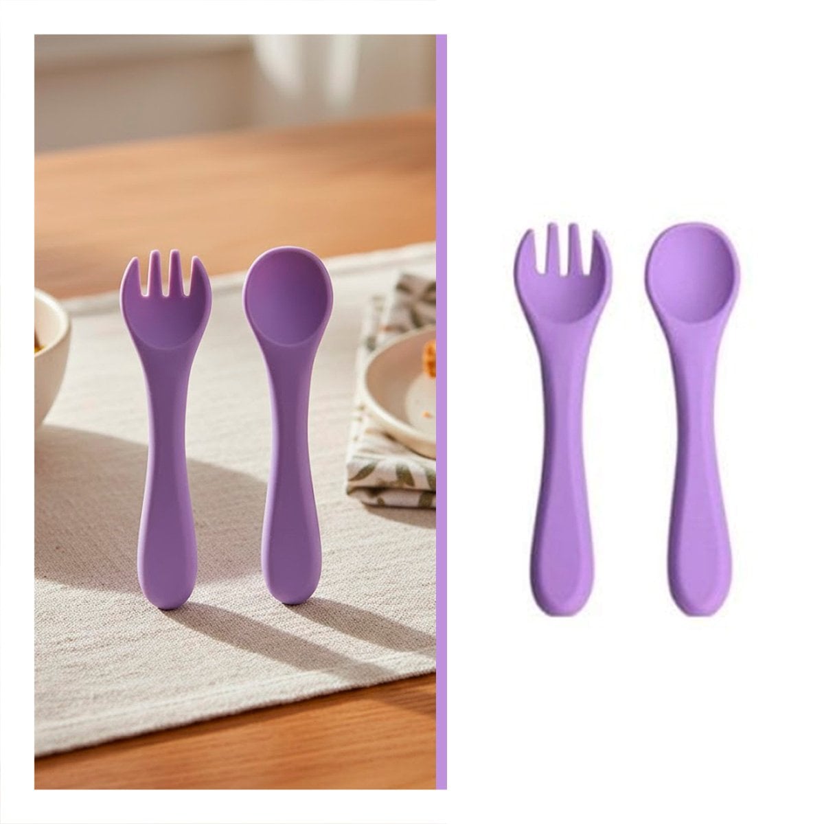 SET DE CUBIERTOS EN COLOR MORADO CON CUCHARA Y TENEDOR DE SILICONA FLEXIBLE - 3
