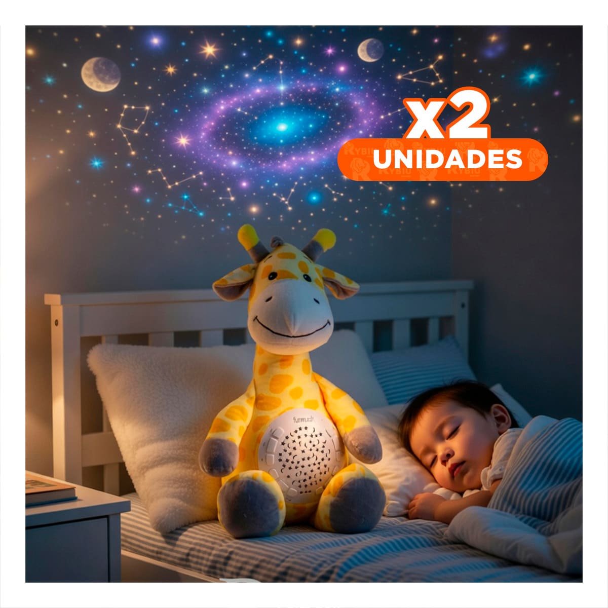 PACK2 PELUCHEDE JIRAFA AMARILLO CON PROYECCION DE LUZ Y SONIDO CALMANTE Y+REGALO STICKER - 1