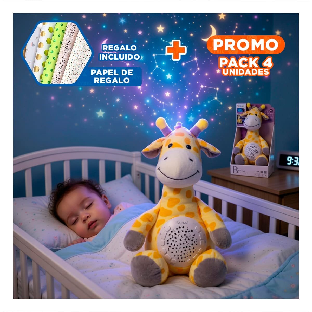 PACK4 FIGURA EN FORMA DE JIRAFA EN COLOR AMARILLO CON SISTEMA PROYECTOR Y+PAPEL REGALO - 1