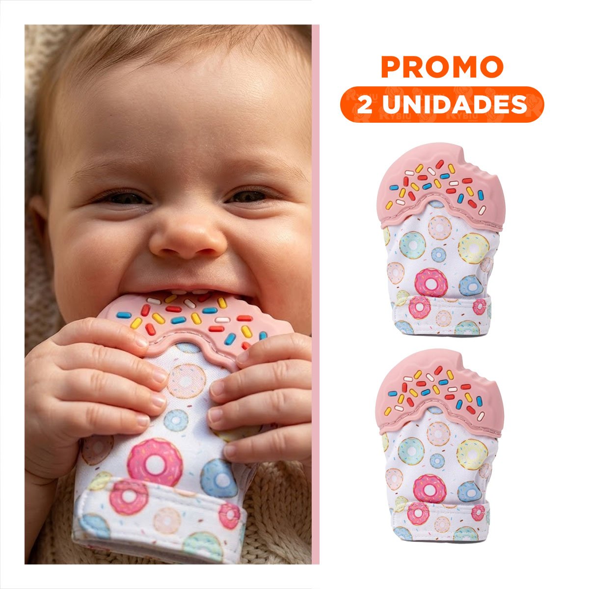 PACK2 GUANTE MORDEDOR CON FIGURA DE FORMA DE DONA EN COLOR ROSADO FLEXIBLE - 1