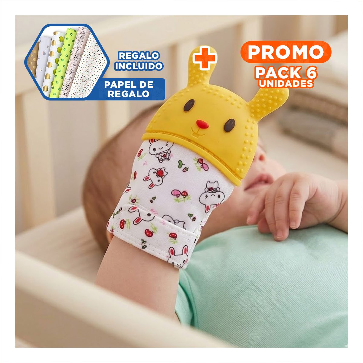 PACK6 ACCESORIO MORDEDOR EN COLOR AMARILLO CON FIGURA FORMA DE CONEJO FLEXIBLE - 1