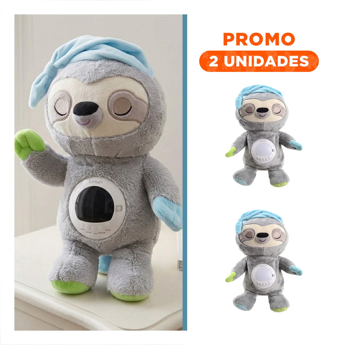 PACK2 PELUCHE EN FORMA DE OSO PEREZOSO CON SONIDO AMBIENTAL Y PROYECTOR EN COLOR PLOMO - 1