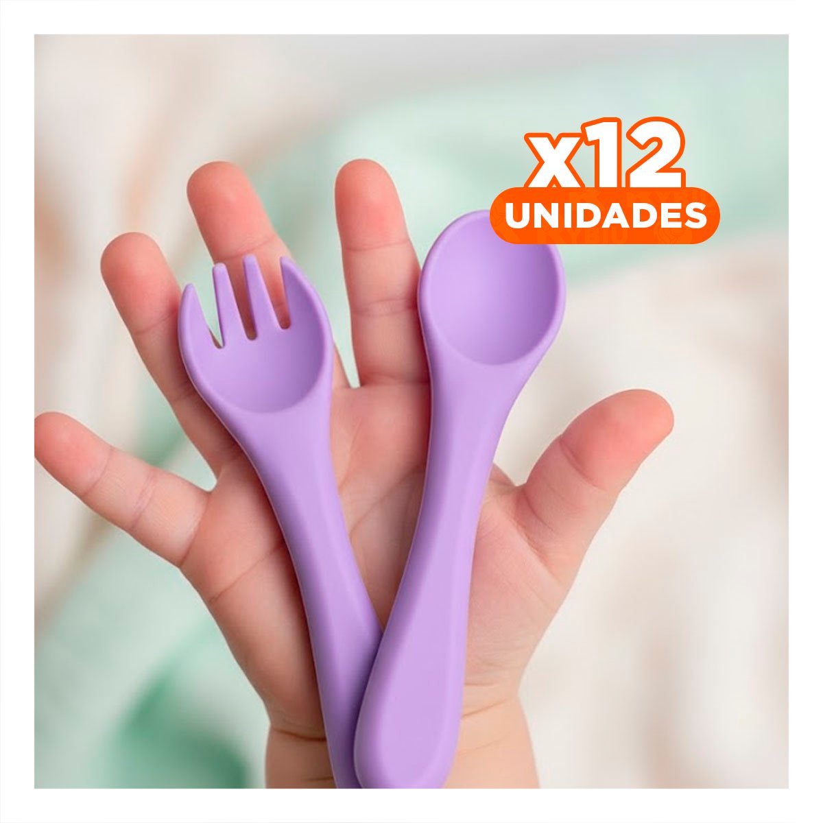 PACK12 KIT INFANTIL EN COLOR MORADO CON CUCHARA Y TENEDOR MATERIAL SILICONA - 1