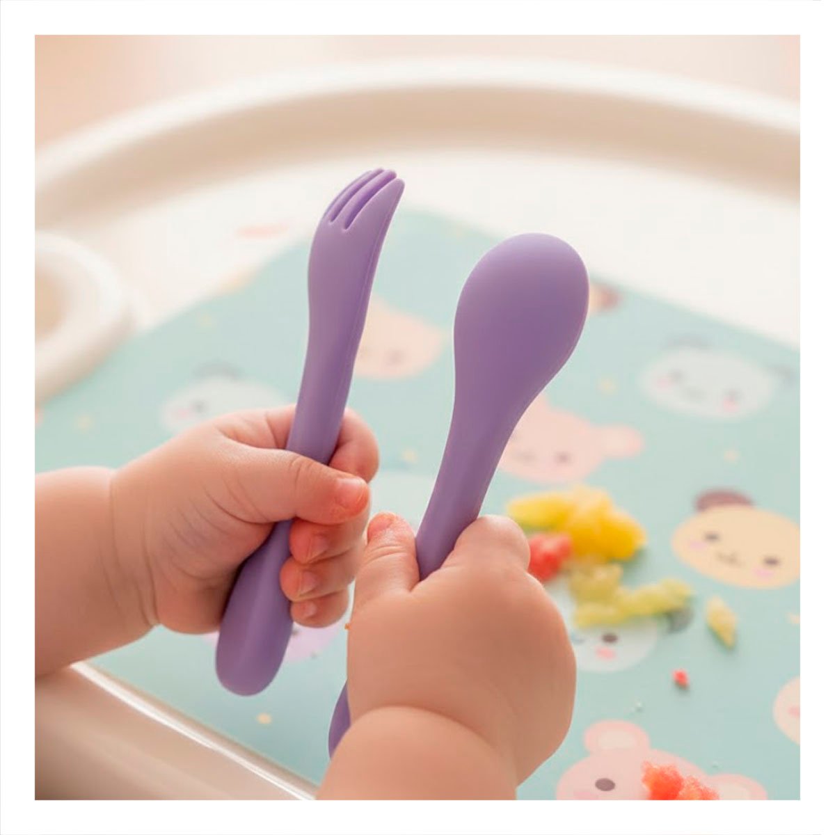 PACK12 KIT INFANTIL EN COLOR MORADO CON CUCHARA Y TENEDOR MATERIAL SILICONA - 3