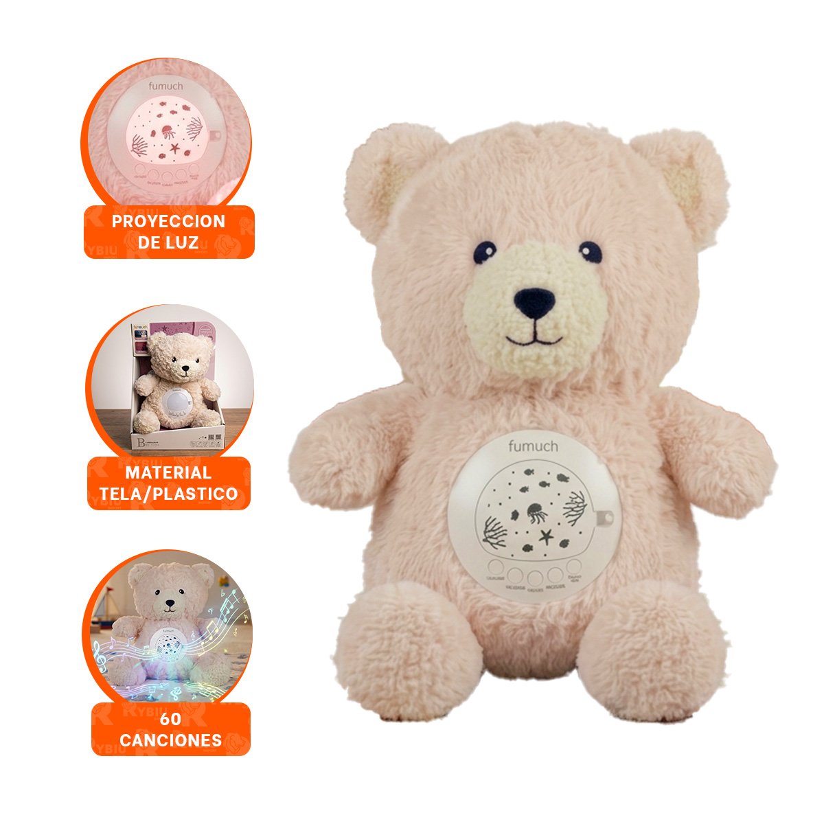 MUNECO DE EN FORMA DE OSO CON PROYECTOR NOCTURNO Y SONIDO EN COLOR BEIGE - 3
