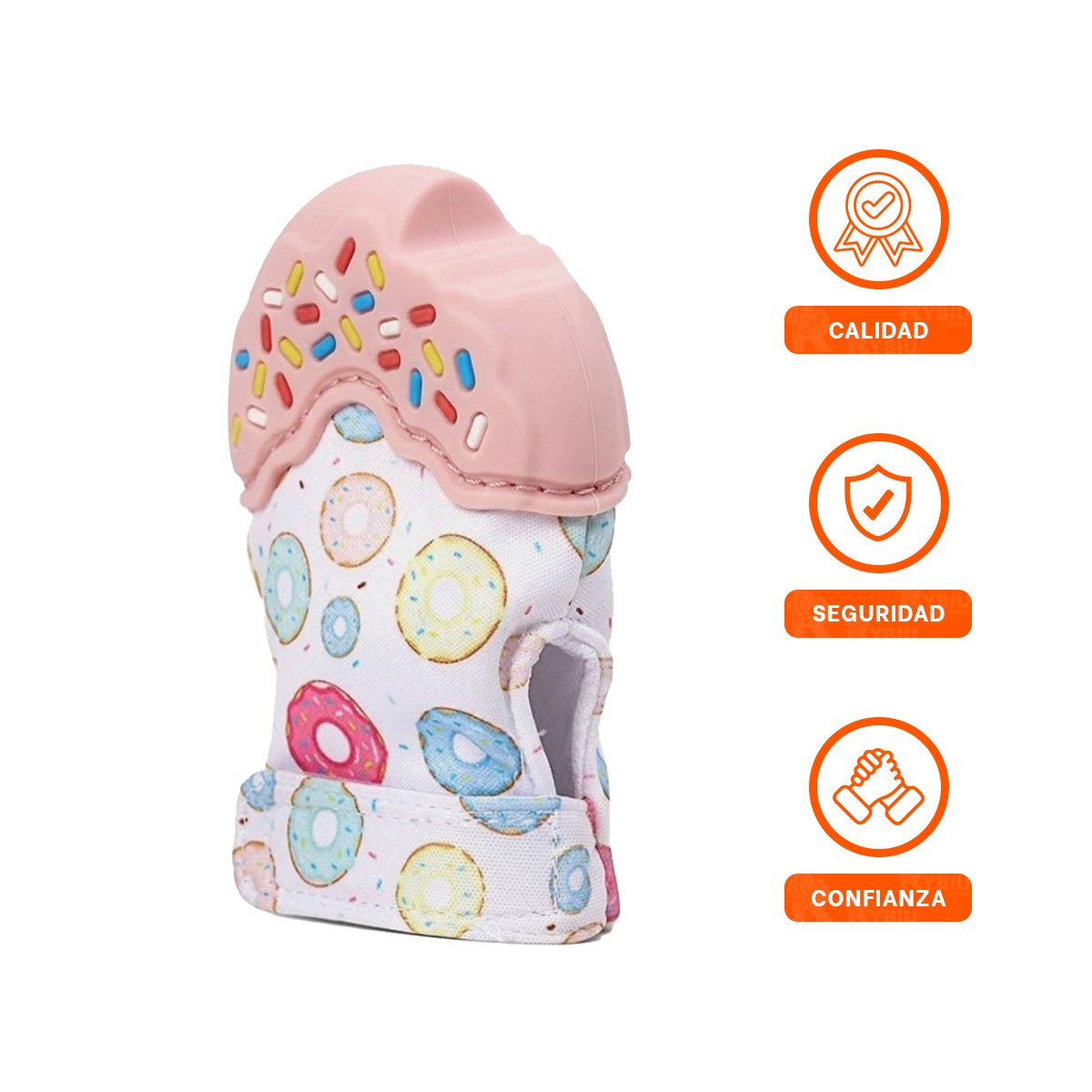 MORDEDOR INFANTIL TIPO FORMA DE DONA EN COLOR ROSADO CON GUANTE FLEXIBLE - 3
