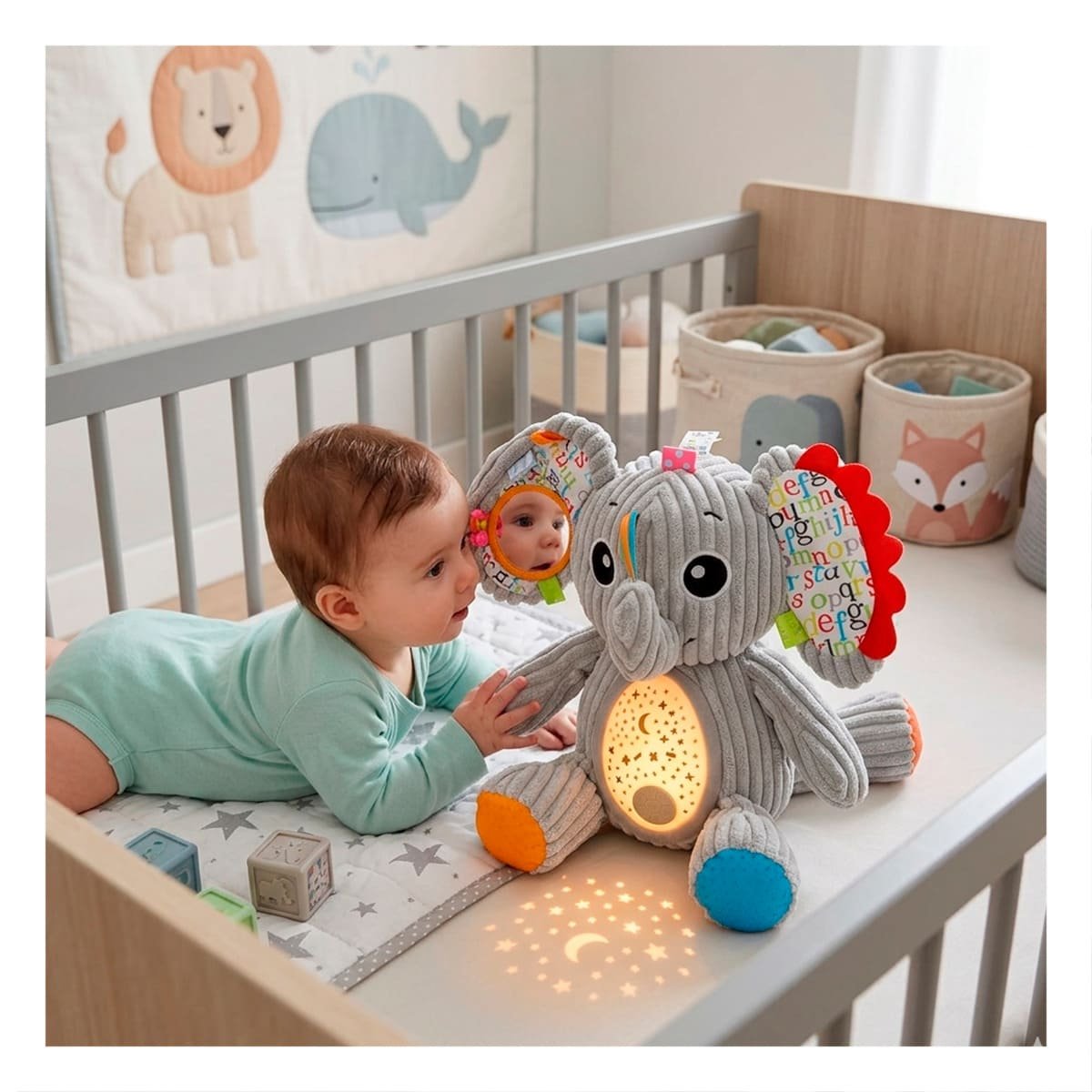 PACK2 FIGURA SUAVE EN FORMA DE ELEFANTE EN COLOR PLOMO CON PROYECTOR Y+PAPEL REGALO - 2
