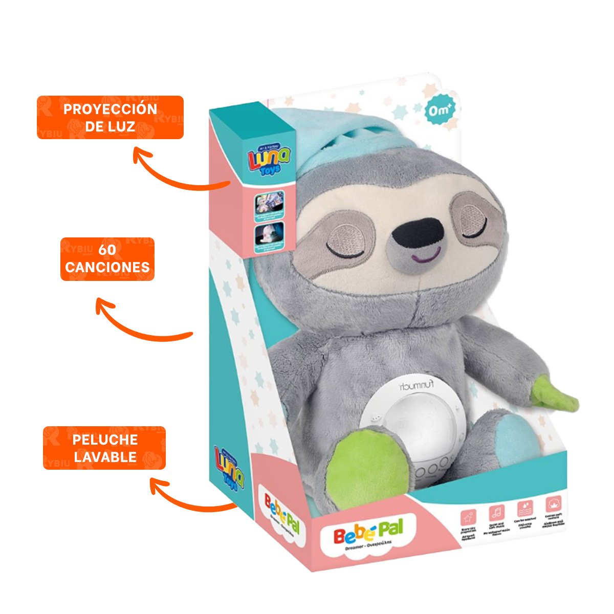 MUNECO DE EN FORMA DE OSO PEREZOSO CON PROYECTOR NOCTURNO Y SONIDO EN COLOR PLOMO - 3