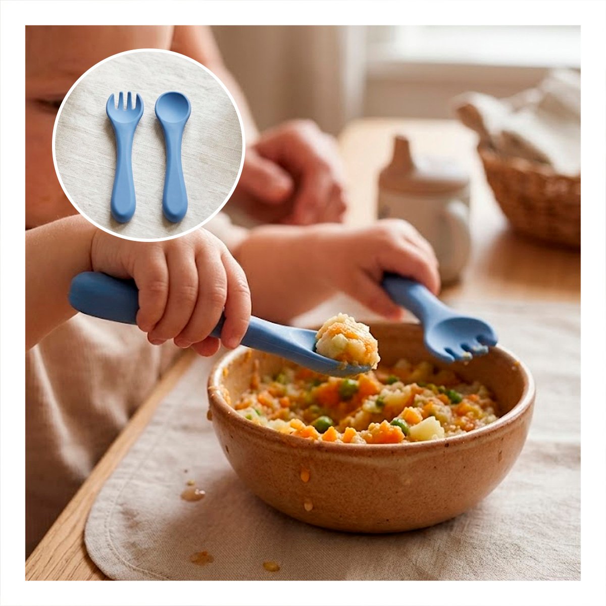 PACK4 SET INFANTIL EN COLOR AZUL CON CUCHARA Y TENEDOR FABRICADOS EN SILICONA - 5