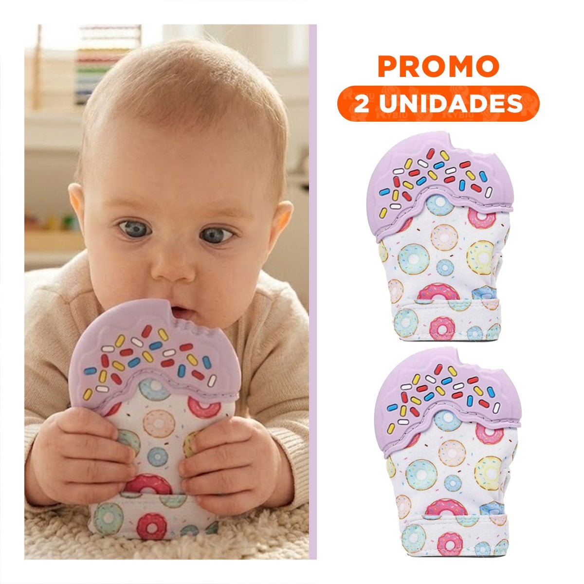 PACK2 GUANTE MORDEDOR CON FIGURA DE FORMA DE DONA EN COLOR LILA FLEXIBLE - 1