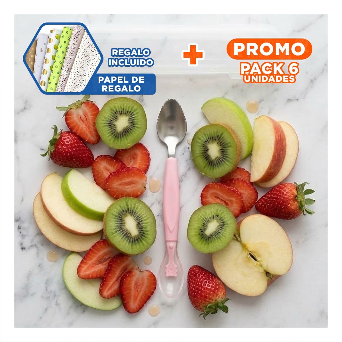 PACK6 ACCESORIO DOBLE RASPADOR EN COLOR ROSADO CON ESTUCHE TRANSPARENTE Y+PAPEL REGALO - 1