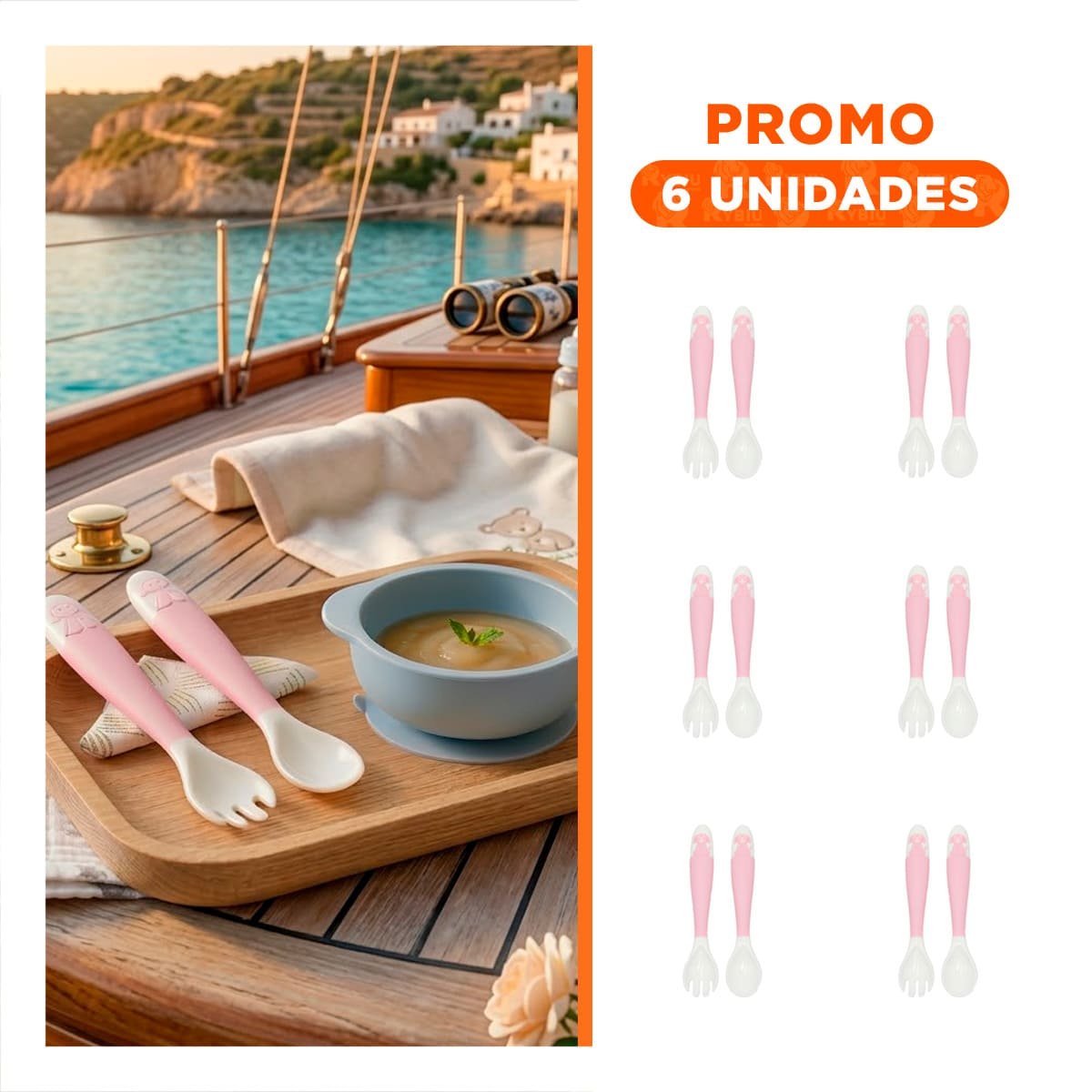 PACK6 CONJUNTO DE CUCHARA Y TENEDOR FORMA PERRITO EN COLOR ROSADO CON ESTUCHE INFANTIL - 1