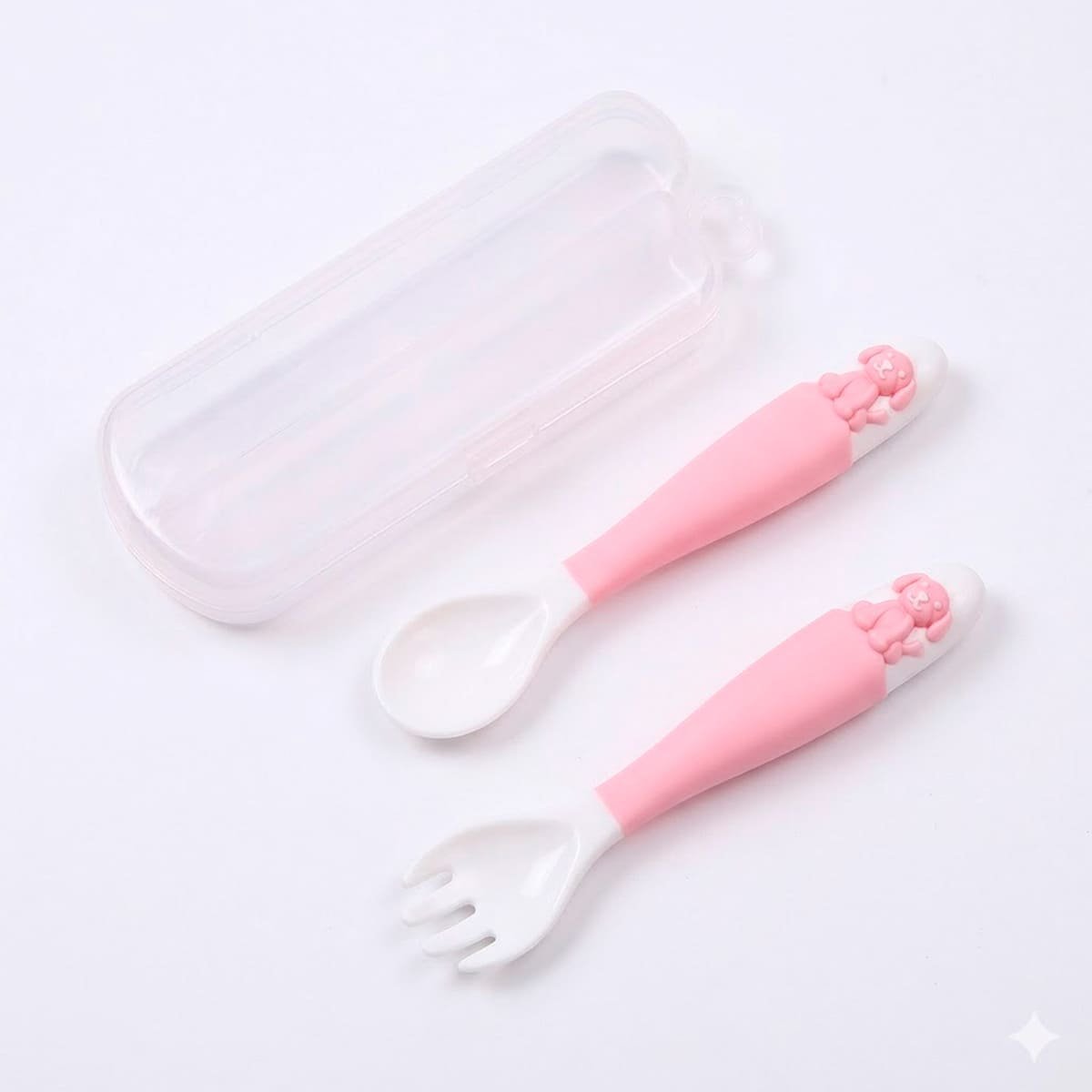 PACK6 CONJUNTO DE CUCHARA Y TENEDOR FORMA PERRITO EN COLOR ROSADO CON ESTUCHE INFANTIL - 2