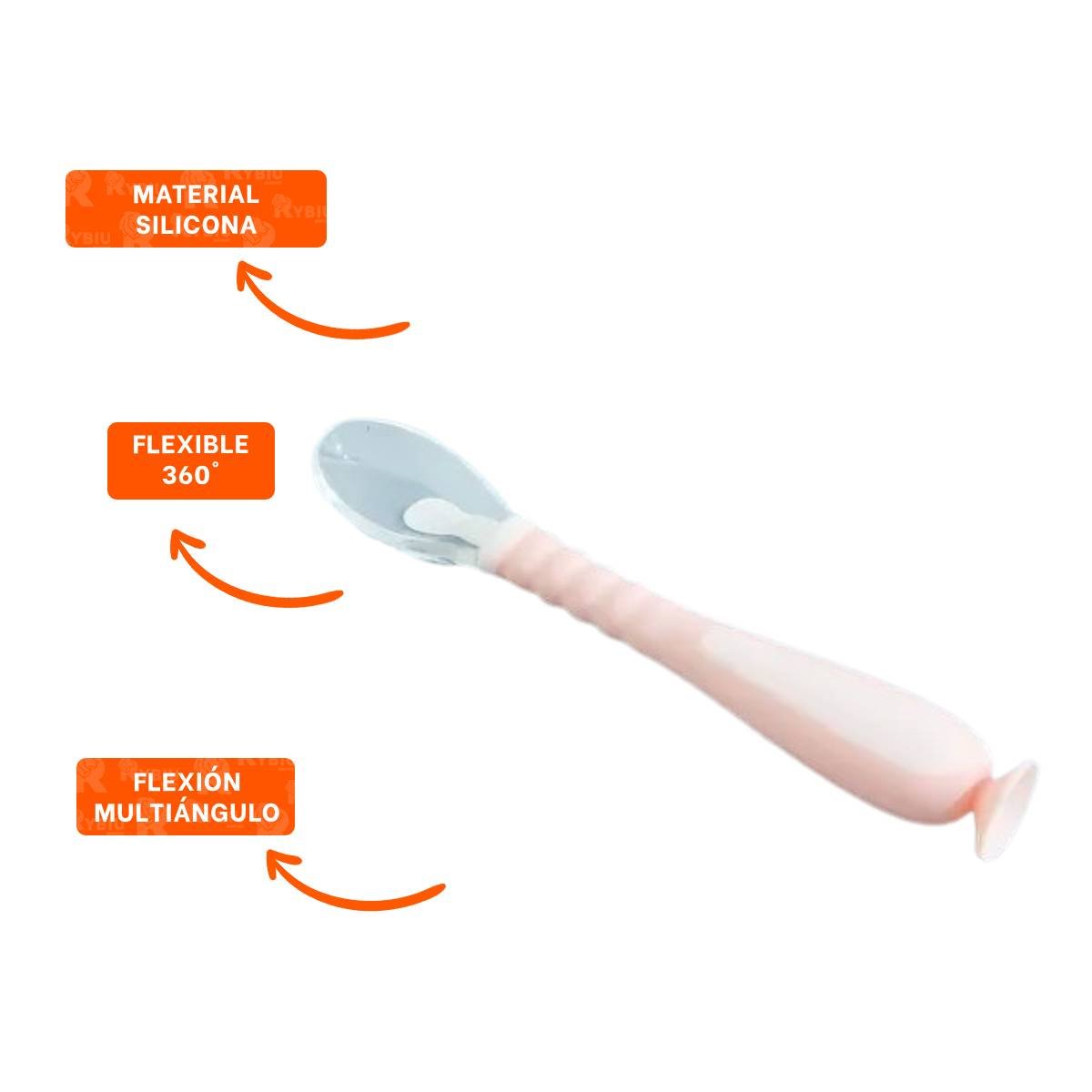 ALIMENTADOR INFANTIL ROSADO CON 2 CUCHARAS ERGONOMICAS Y ESTUCHE CON VENTOSA - 3