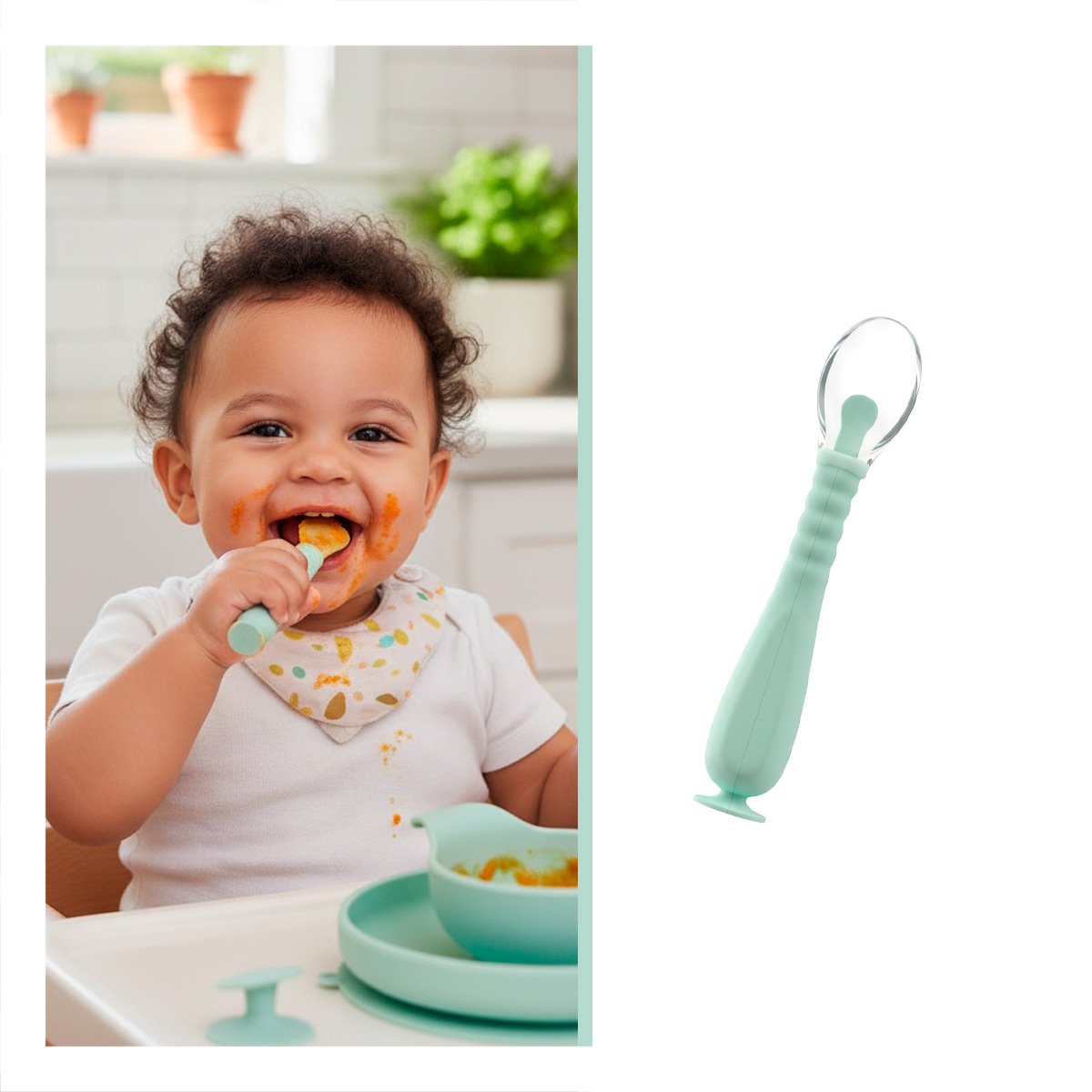 ALIMENTADOR VERDE AGUA CON ESTUCHE HIGIENICO Y BASE VENTOSA ANTIDESLIZANTE - 3
