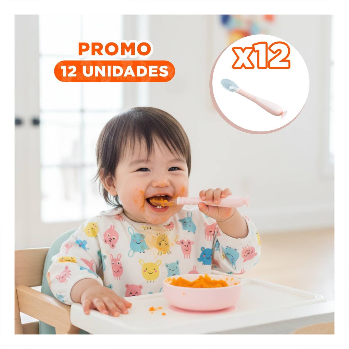 PACK12 CUCHARAS INFANTILES ROSADO SET DE 2 CON BASE VENTOSA Y ESTUCHE COMPACTO - 1