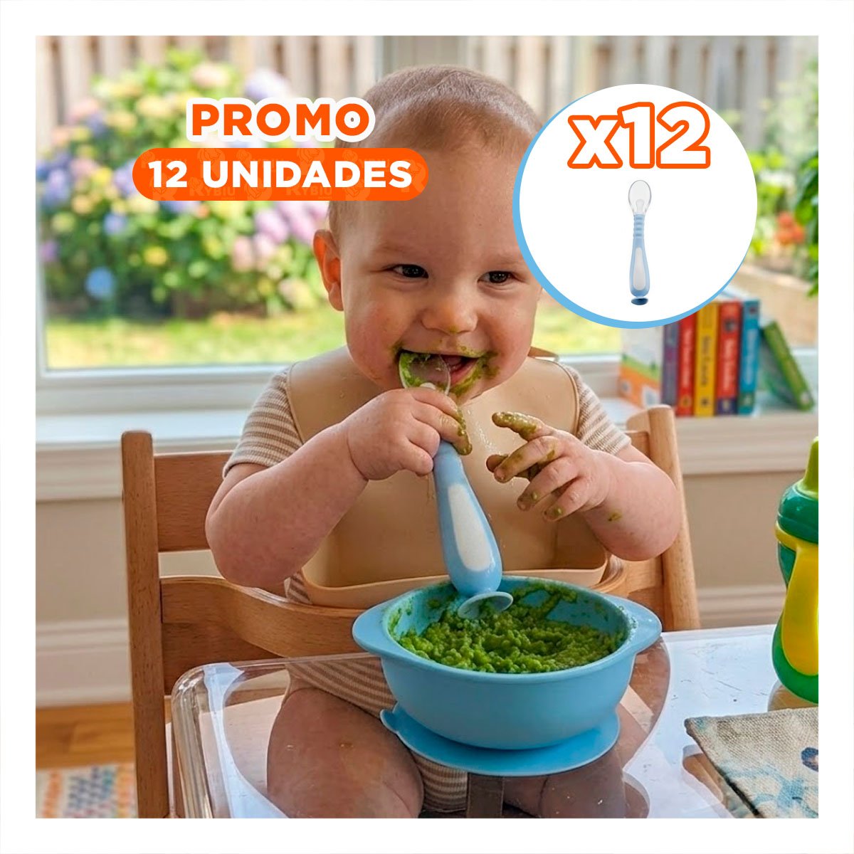 PACK12 ALIMENTADOR ERGONOMICO CELESTE CON VENTOSA ESTABLE INCLUYE ESTUCHE - 1