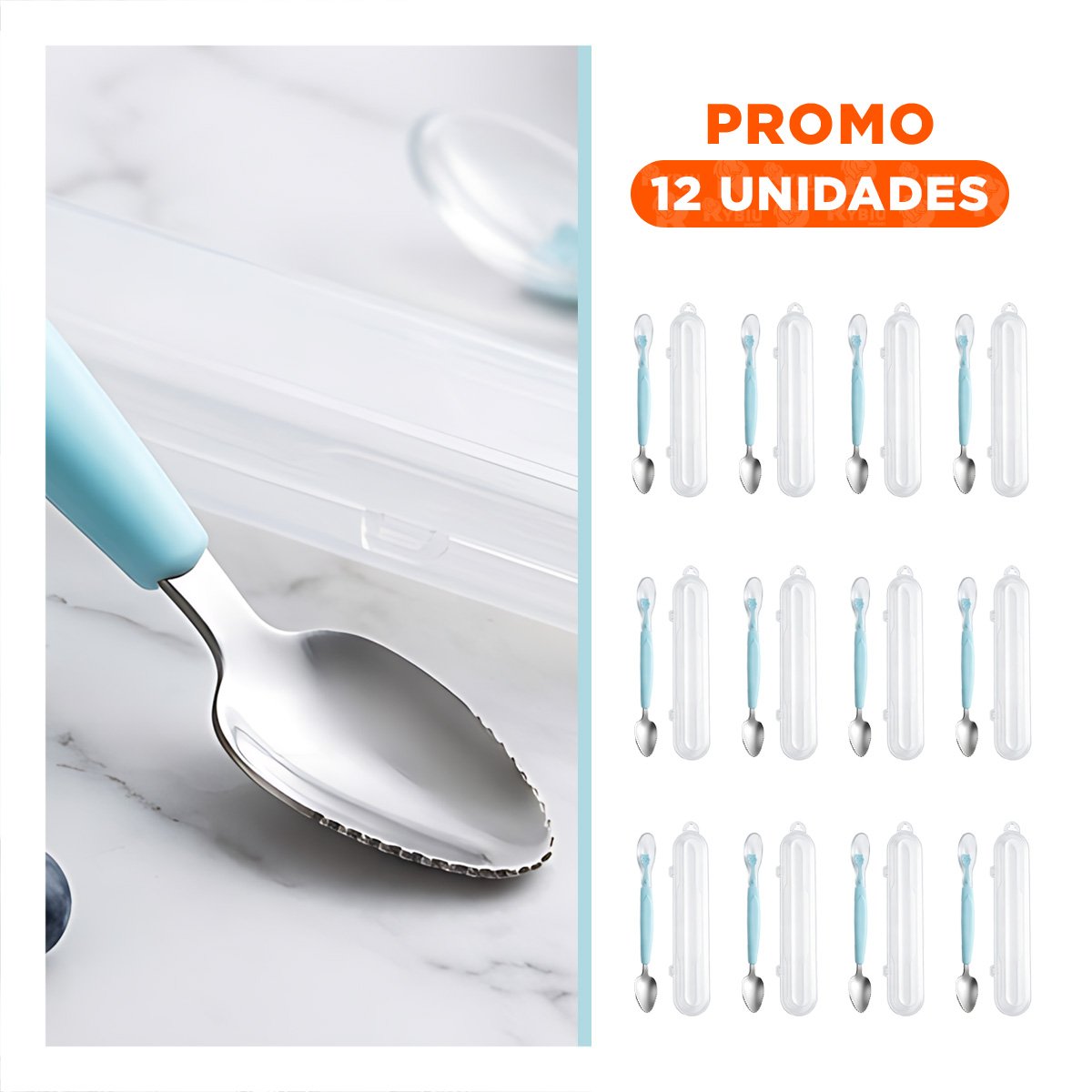 PACK12 ACCESORIO DOBLE RASPADOR CON ESTUCHE TRANSPARENTE EN COLOR VERDE AGUA Y+REGALO STICKER - 1