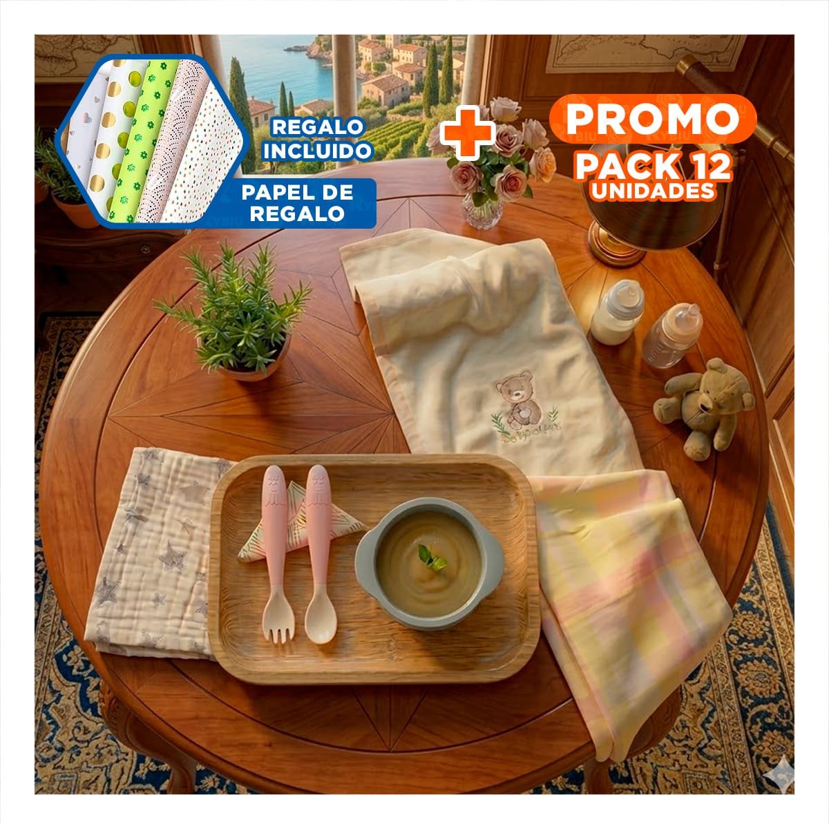 PACK12 CONJUNTO COLOR ROSADO CON CUCHARA Y TENEDOR PERRITO Y ESTUCHE PROTECTOR Y+PAPEL REGALO - 1