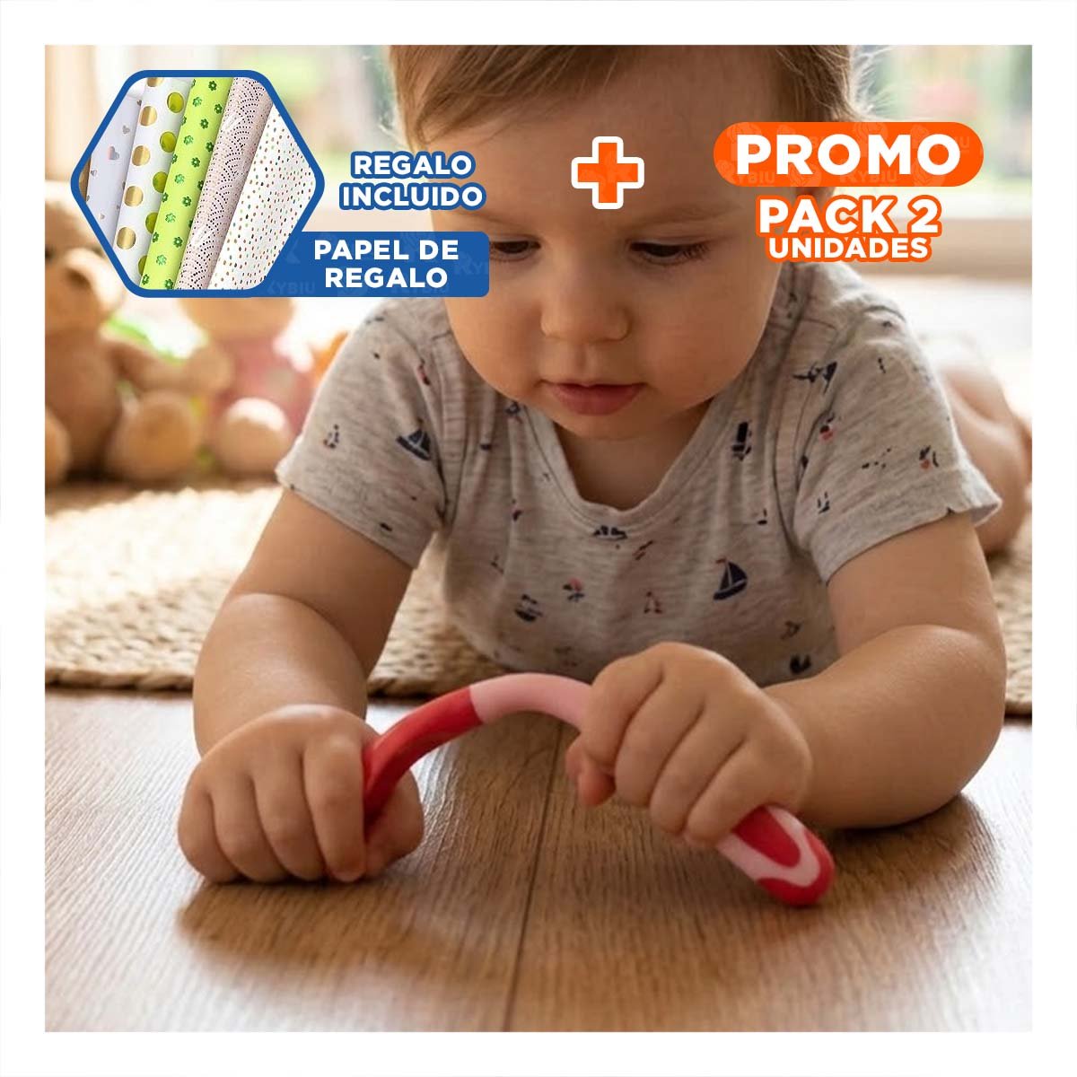 PACK2 CUCHARA ROJA DE SILICONA CON MANGO ERGONOMICO PARA ALIMENTACION INFANTIL Y+PAPEL REGALO - 1