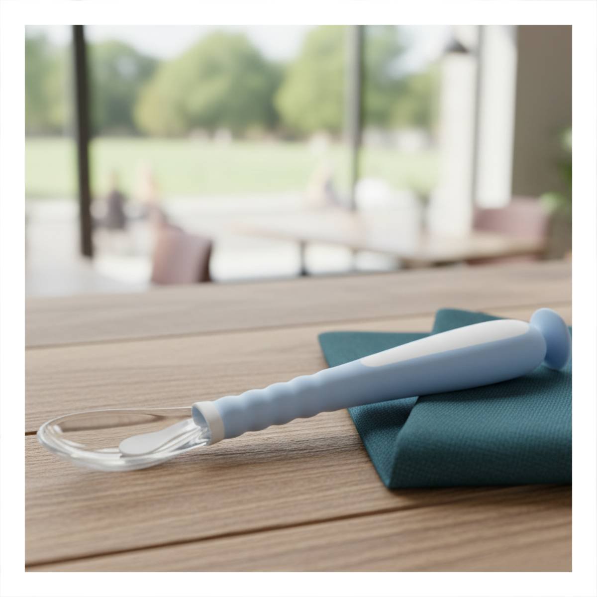 CUCHARAS ERGONOMICAS SET DE 2 CELESTE CON ESTUCHE SEGURO Y VENTOSA INFERIOR Y+POST IT - 2