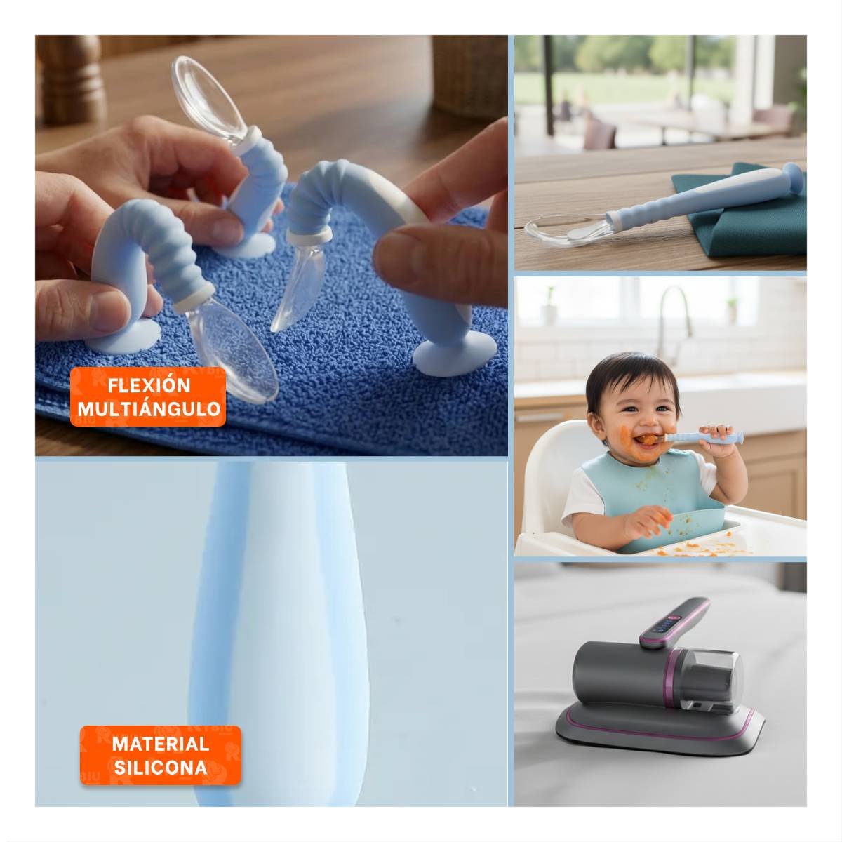 CUCHARAS ERGONOMICAS SET DE 2 CELESTE CON ESTUCHE SEGURO Y VENTOSA INFERIOR Y+POST IT - 5