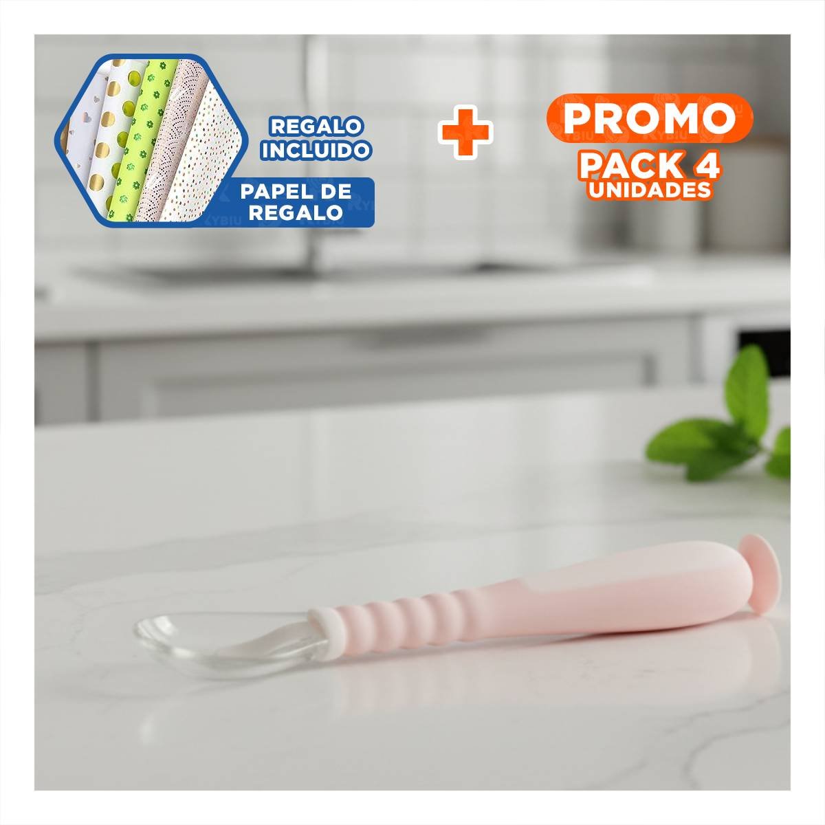 PACK4 ALIMENTADOR PARA BEBE ROSADO INCLUYE 2 CUCHARAS CON VENTOSA Y ESTUCHE Y+PAPEL REGALO - 1