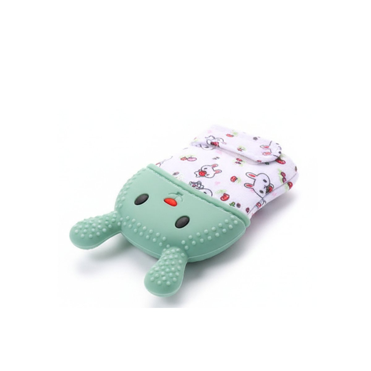 MORDEDOR EN FORMA FORMA DE CONEJO EN COLOR VERDE AGUA PARA ESTIMULACION Y+REGALO STICKER - 3