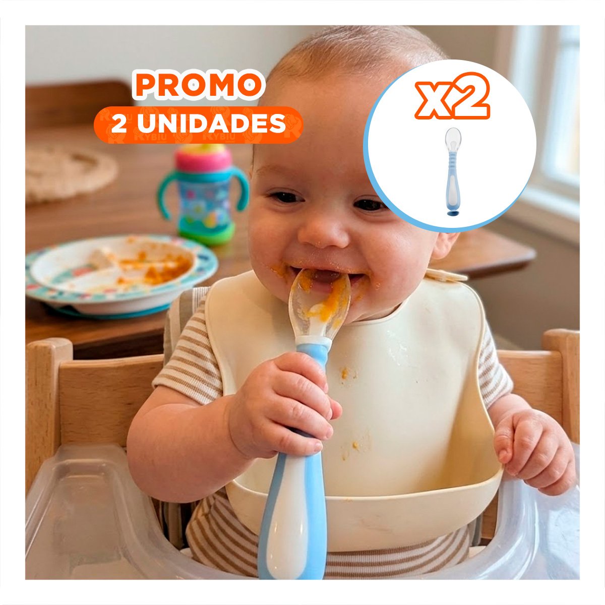 PACK2 CUCHARA CELESTE CON ESTUCHE PROTECTOR Y SOPORTE VENTOSA ANTICAIDA Y+REGALO STICKER - 1