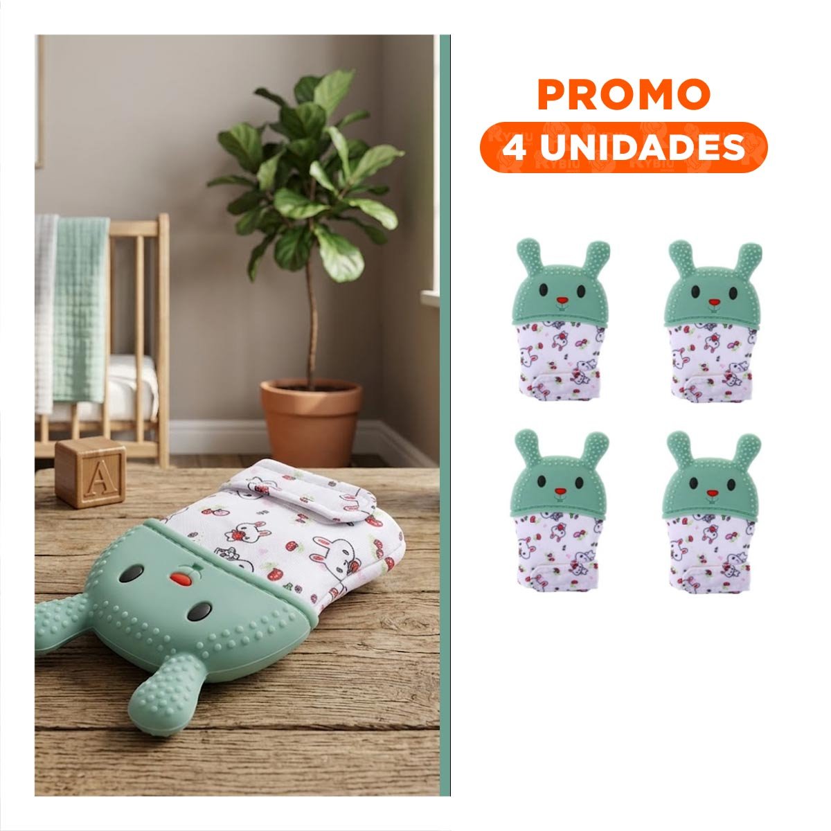 PACK4 ACCESORIO EN COLOR VERDE AGUA FORMA FORMA DE CONEJO TIPO MORDEDOR SUAVE Y+REGALO STICKER - 1