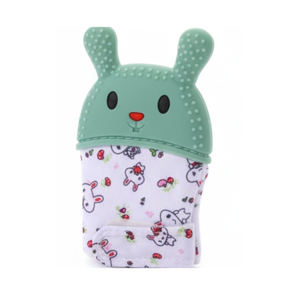 PACK6 MANOPLA INFANTIL EN COLOR VERDE AGUA CON FORMA DE CONEJO MORDEDORA Y+REGALO STICKER - 2