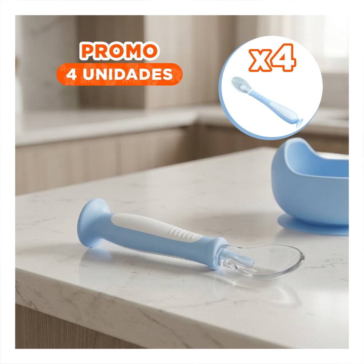 PACK4 CUCHARAS CELESTE 2 PIEZAS CON VENTOSA ESTABLE Y ESTUCHE PORTATIL INFANTIL - 1