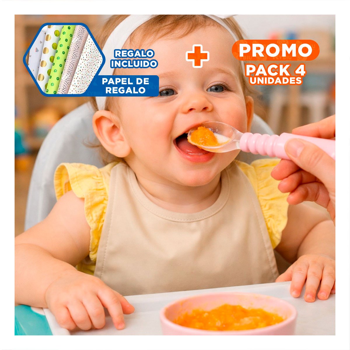 PACK4 UTENSILIO INFANTIL ROSADO CON VENTOSA INFERIOR Y ESTUCHE Y+PAPEL REGALO - 1