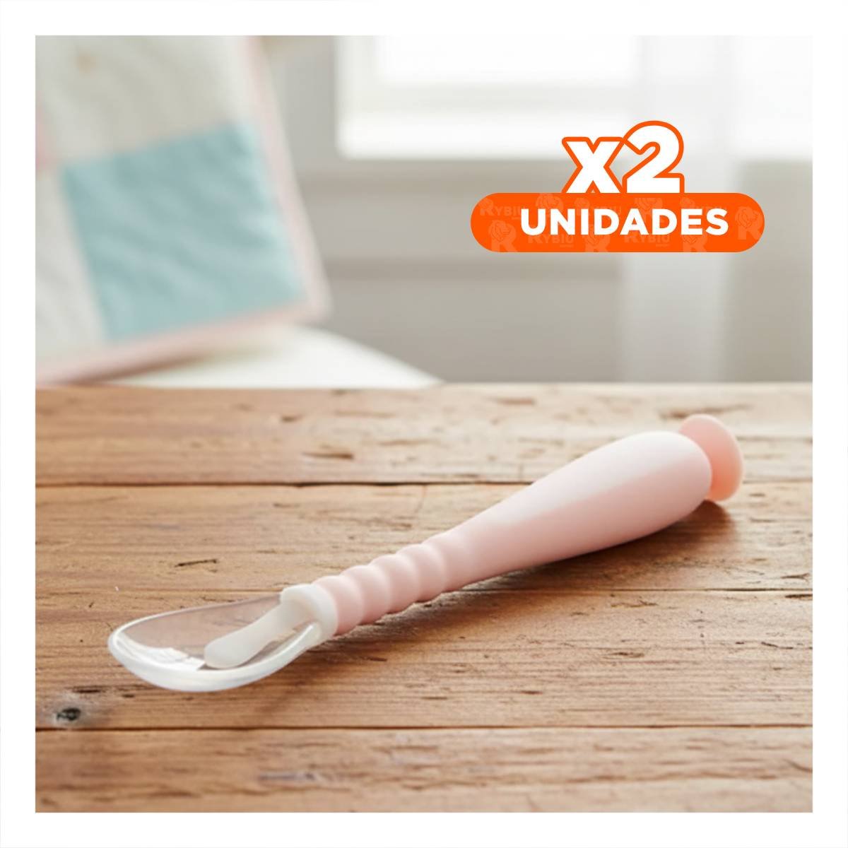 PACK2 SET ROSADO DE 2 CUCHARAS CON ESTUCHE PROTECTOR Y VENTOSA Y+REGALO STICKER - 1