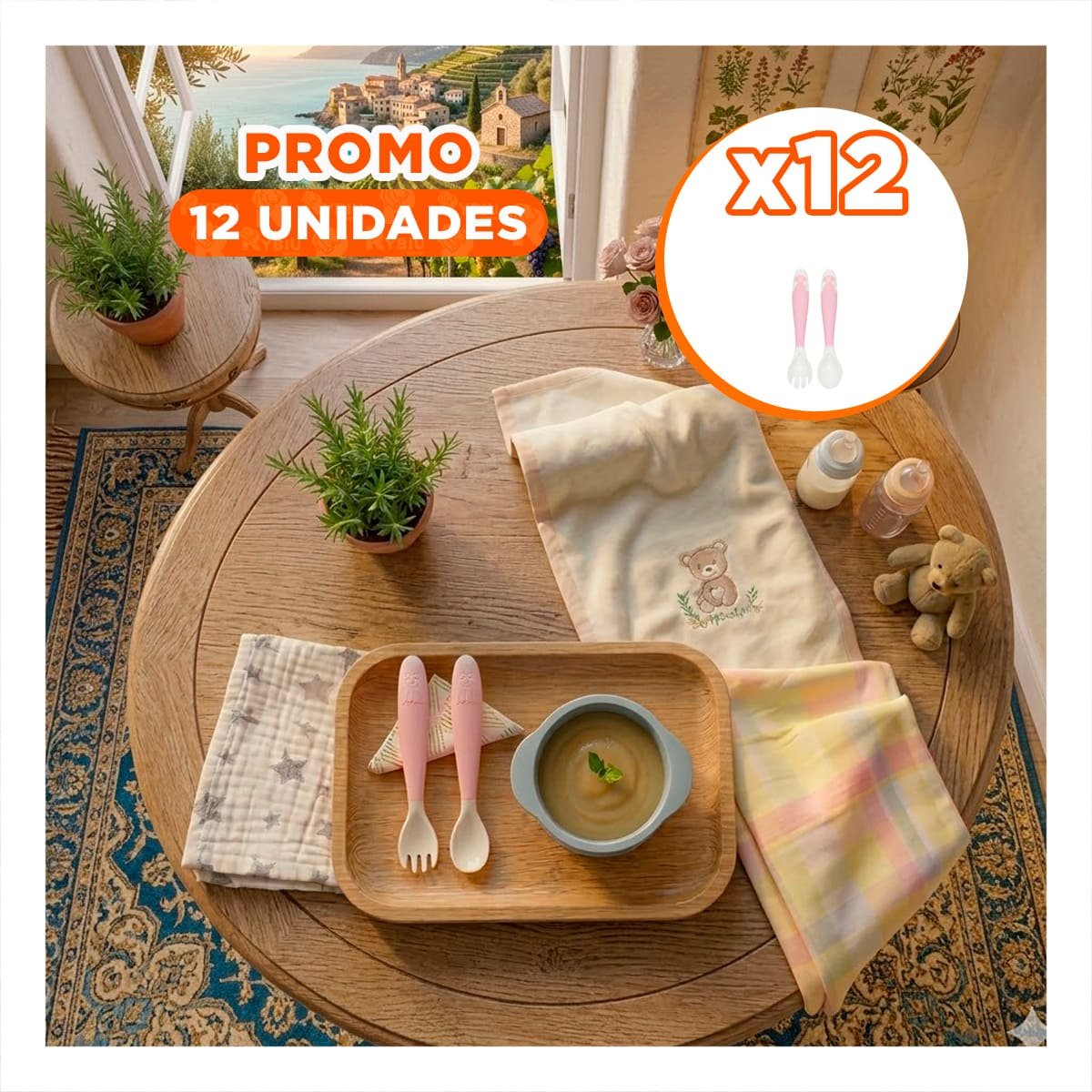 PACK12 EQUIPO DE CUCHARA Y TENEDOR FORMA PERRITO EN COLOR ROSADO CON ESTUCHE INFANTIL - 1