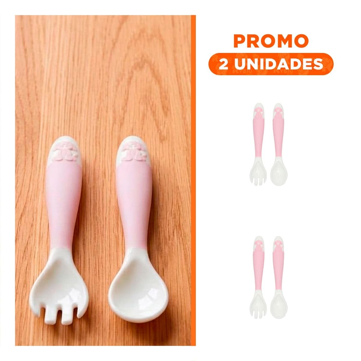PACK2 SET INFANTIL EN COLOR ROSADO CON ESTUCHE Y CUCHARA MAS TENEDOR PERRITO - 1