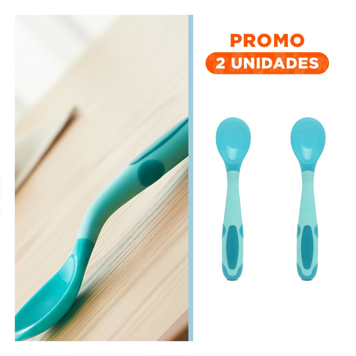 PACK2 CUCHARA ERGONOMICA PARA BEBE EN SILICONA EN COLOR CELESTE DE USO DIARIO - 1