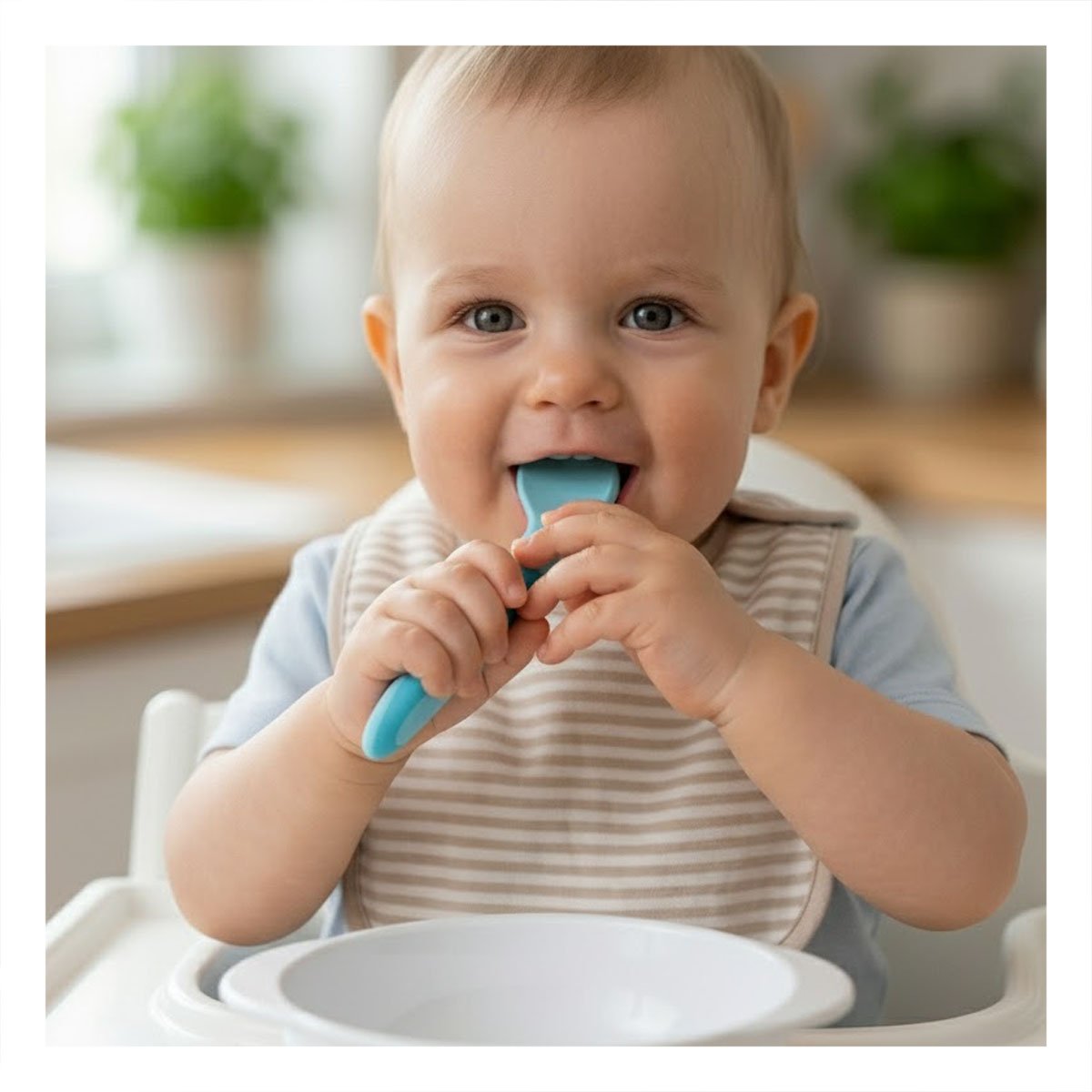 PACK2 CUCHARA ERGONOMICA PARA BEBE EN SILICONA EN COLOR CELESTE DE USO DIARIO - 3
