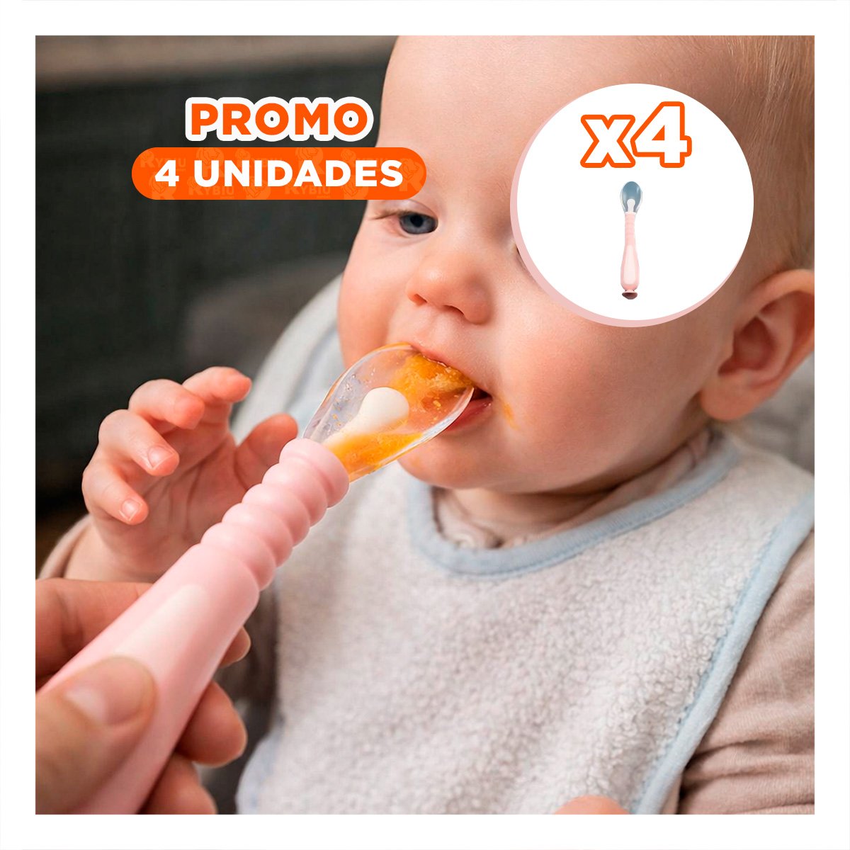 PACK4 CUCHARA ERGONOMICA INFANTIL ROSADO CON BASE VENTOSA Y ESTUCHE PRACTICO - 1