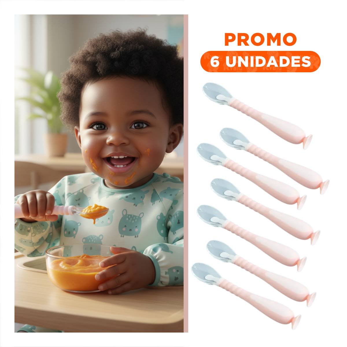 PACK6 CUCHARAS PARA ALIMENTACION SET DE 2 ROSADO CON ESTUCHE Y VENTOSA INTEGRADA - 1